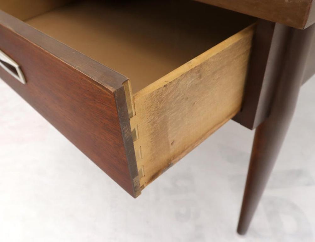 Pair of Walnut One-Drawer Side End Tables with Laminated Tops Tapered Legs