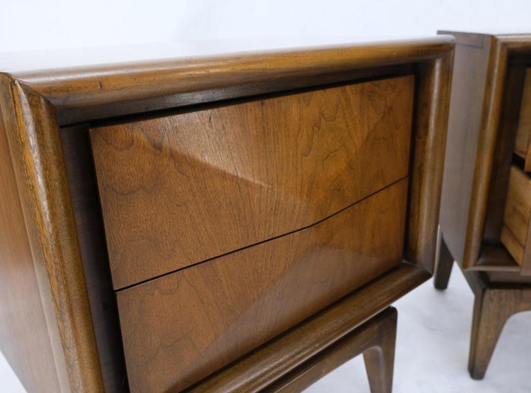 Pair Mid-Century Modern Dimond Front Drawers End Tables Nightstands Stands