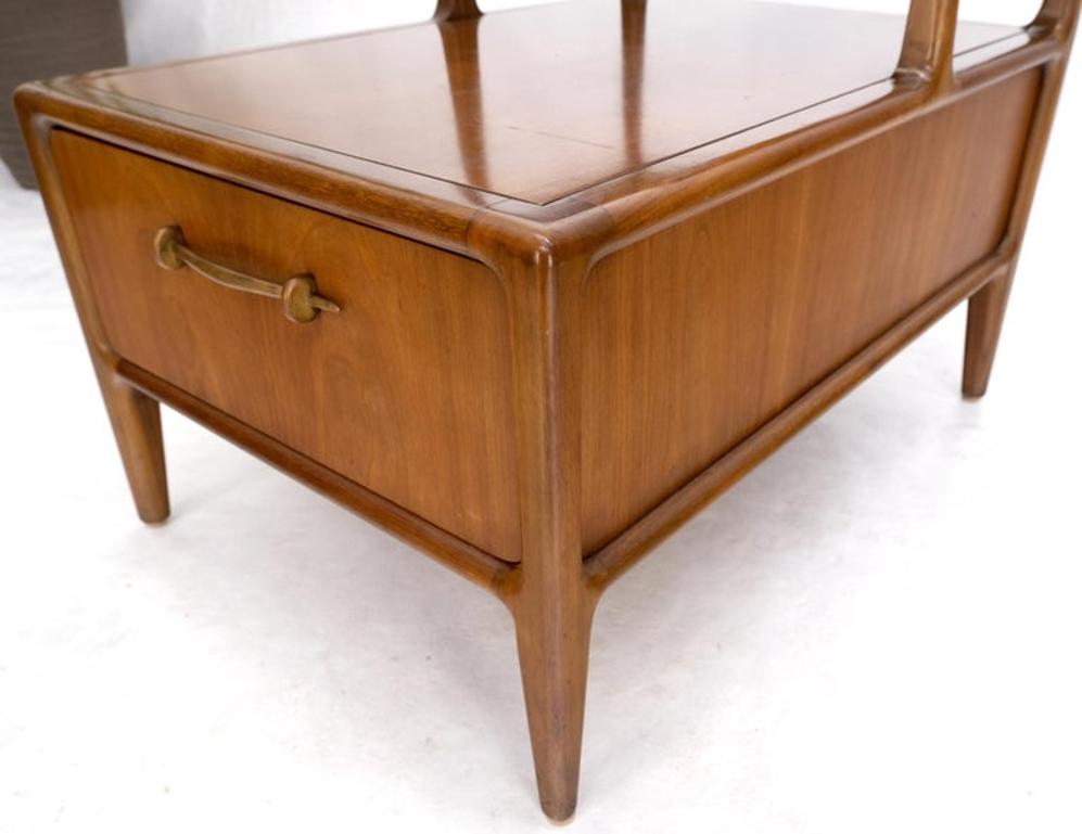 Henredon Solid Walnut Sculptural Two Tier One Drawer Step Side Table