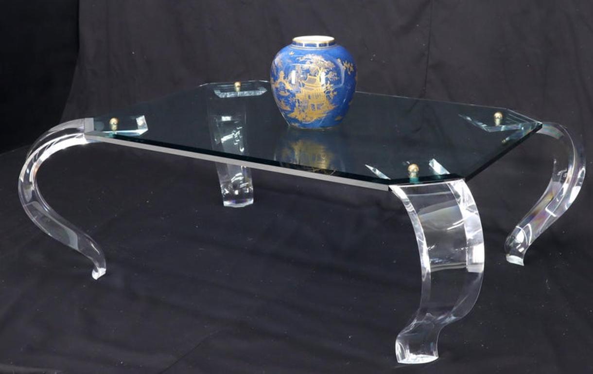 Glass Top Bent Lucite Legs Rectangular Coffee Table