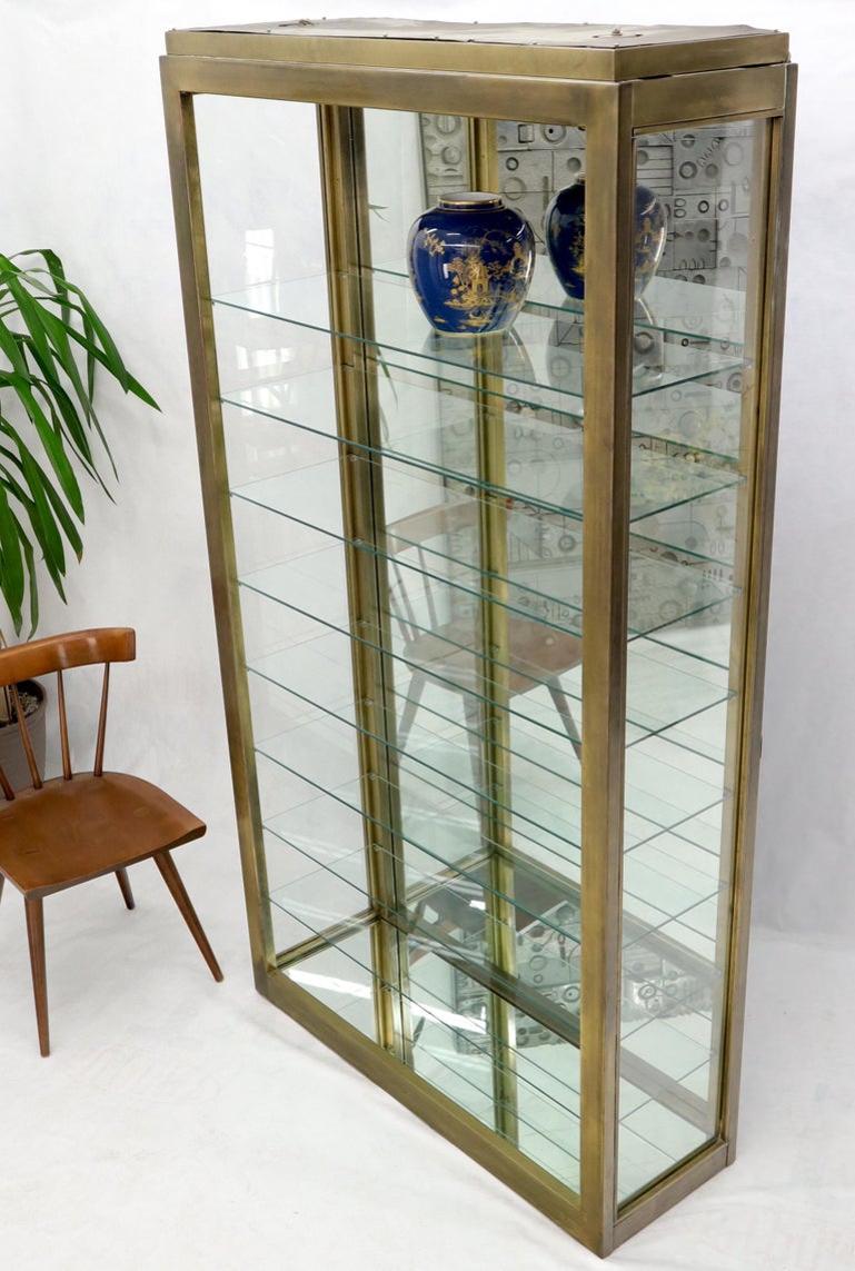 Tall Narrow Brass Finish Adjustable Glass Shelves Unit Bookcase Storage Etagere
