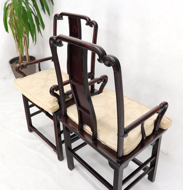 Pair of Chinese Rosewood Nicely Carved Arm Side Chairs