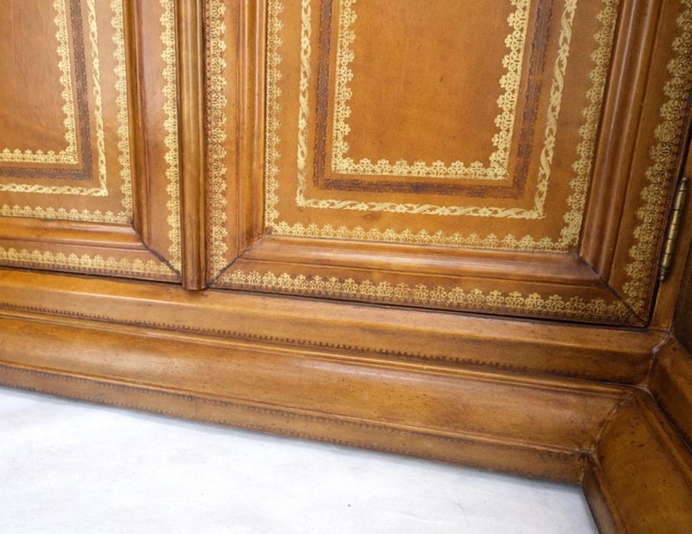 All Wrapped in Tooled Leather Massive Decorative Columns 2 Part Bookcase Hutch