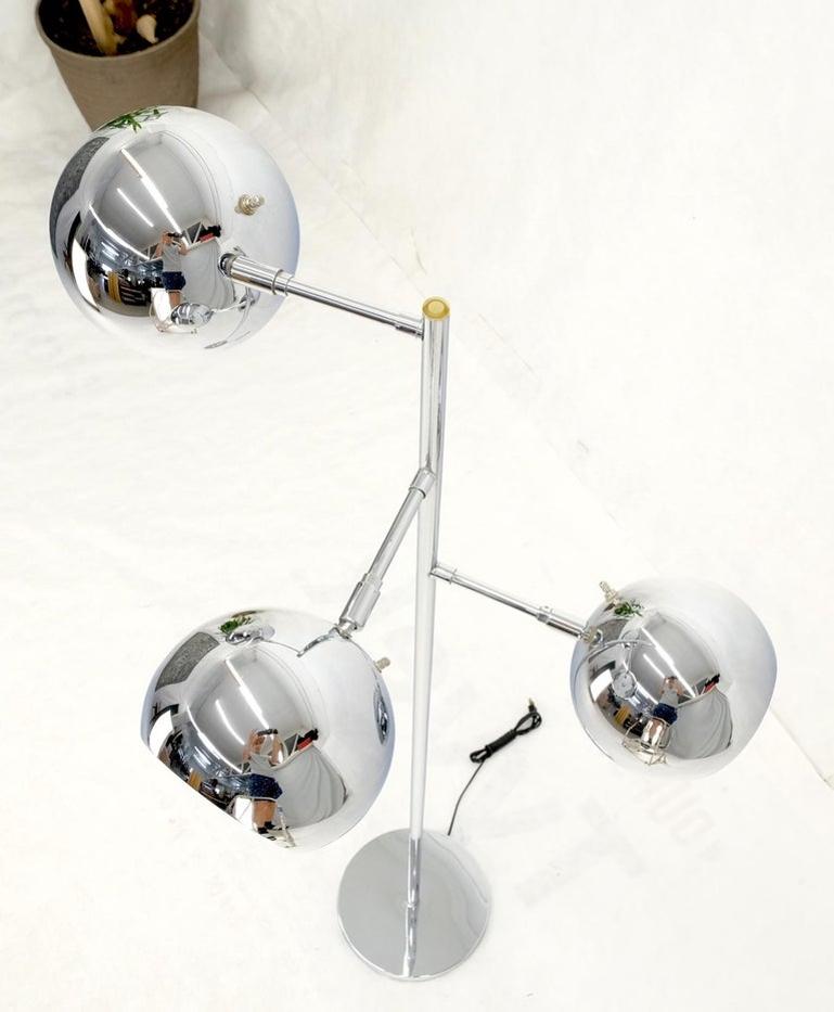 Koch Lowy Three Globe Shades Chrome Floor Lamp Adjustable Light Fixture Mint