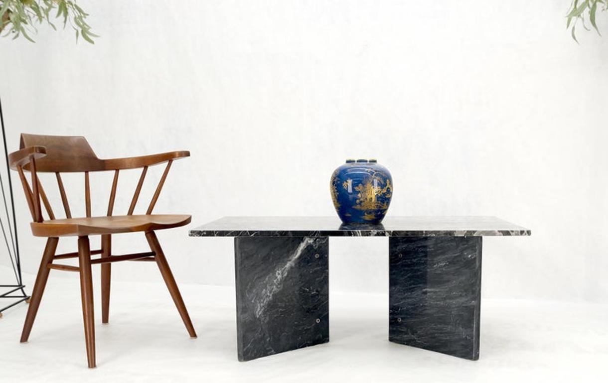 Italian Black Marble Top Double Pedestal Base Rectangle Coffee Table MINT!