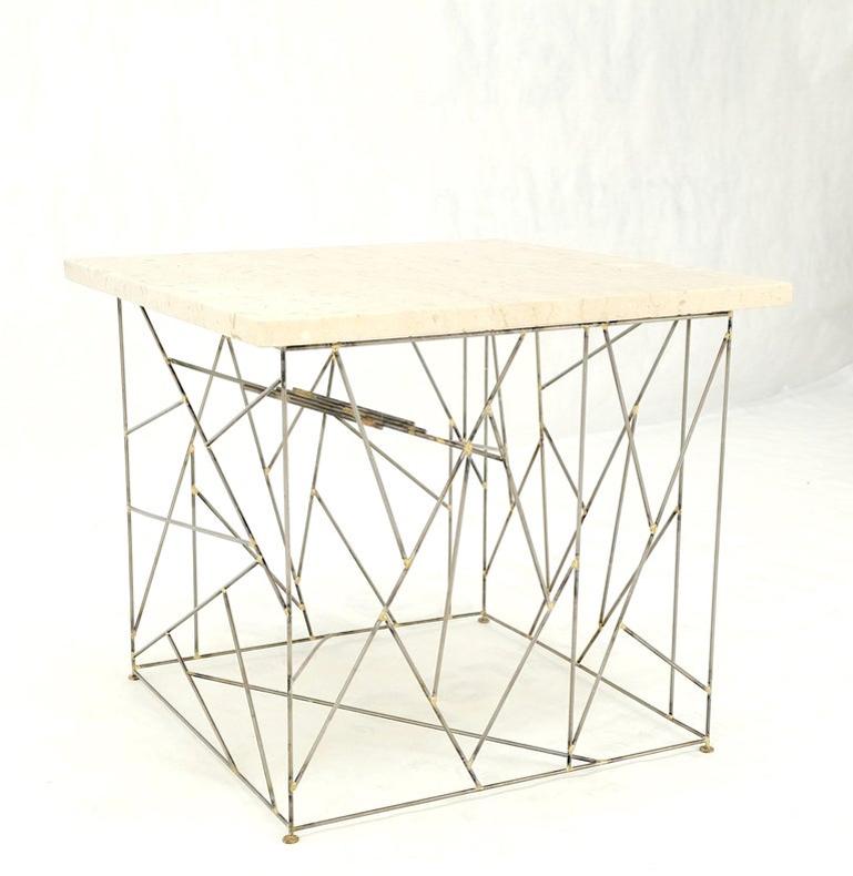 Travertine Top Wire Base Square Side End Table Stand Mid-Century Modern MINT!