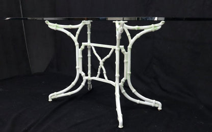 Cast Aluminum Faux Bamboo Dining Table w/ 4 Matching Chairs Outdoors Green Vinyl