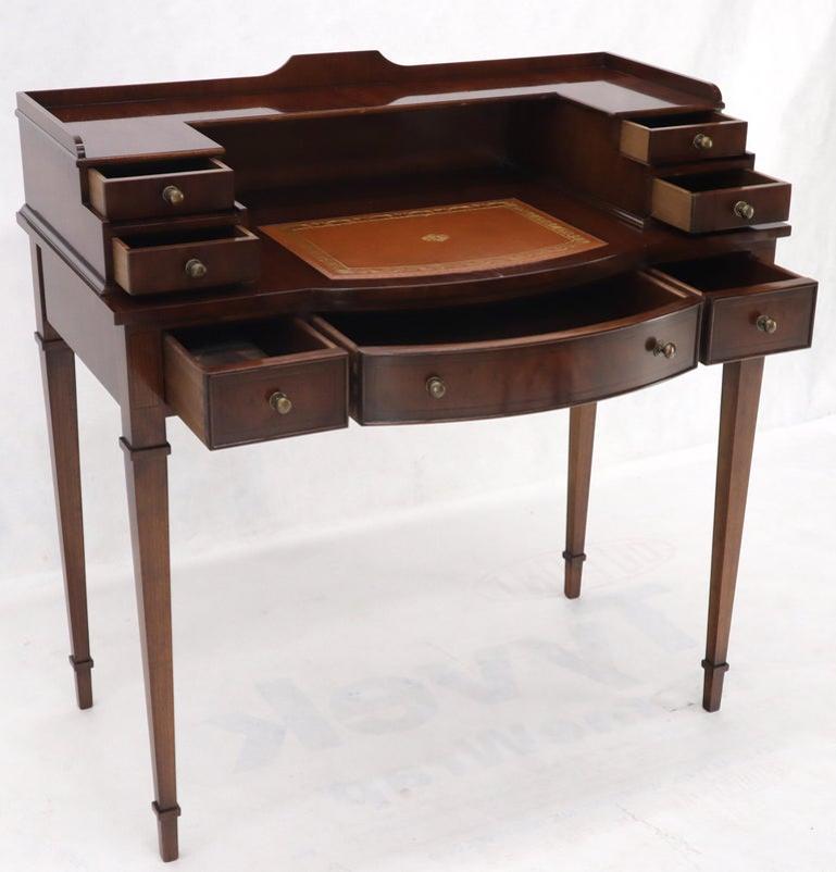 Petit English Multi Drawer Compartment Mahogany Leather Top Desk