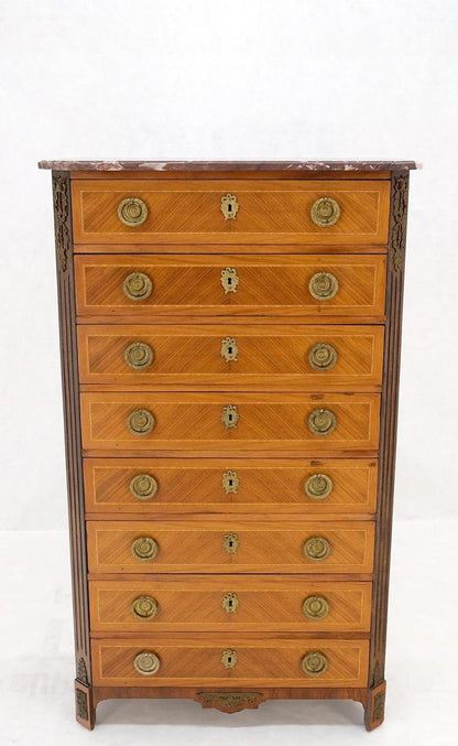 French Empire Marble Top Bronze Mounted Lingerie Chest Tall Narrow Dresser Mint!