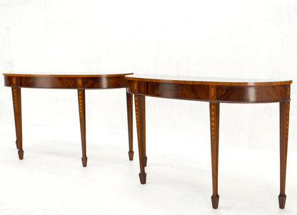 Pair of Mahogany Demi Lune Banded Inlayed Glass Tops Console Sofa Tables Mint!