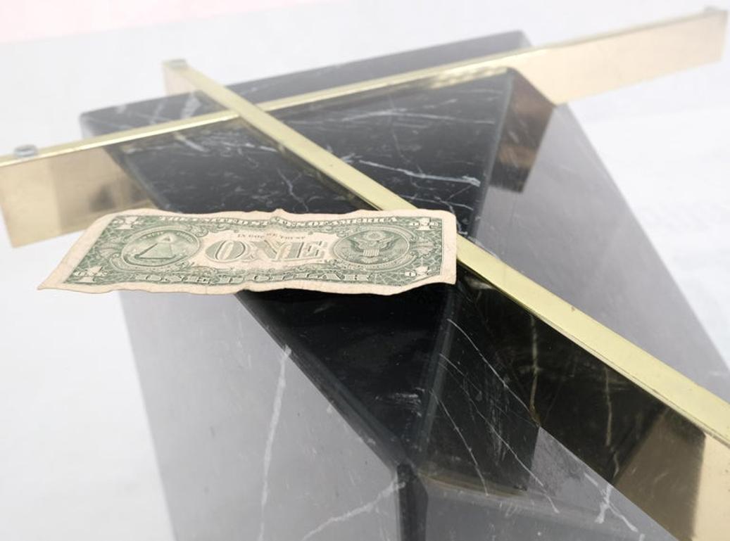 Black Cube Shape Marble Base Brass Stretchers Square Glass Top Coffee Table
