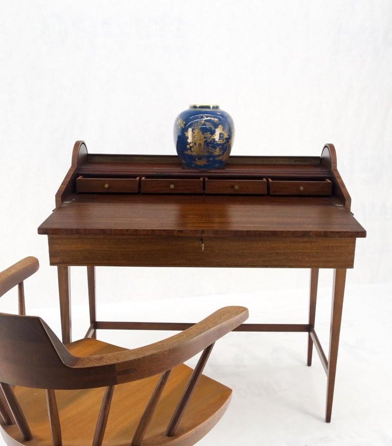 Petit Roll Top Mahogany Mechanical Desk Writing Table Tapered Legs Mid Century