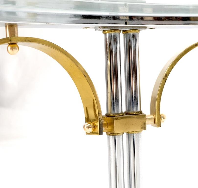Round Glass Top Chrome Legs Solid Brass Stretchers & Feet Coffee Center Table