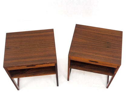 Pair Frame Leg Low Profile One Drawer Rosewood Danish Mid Century Night Stands