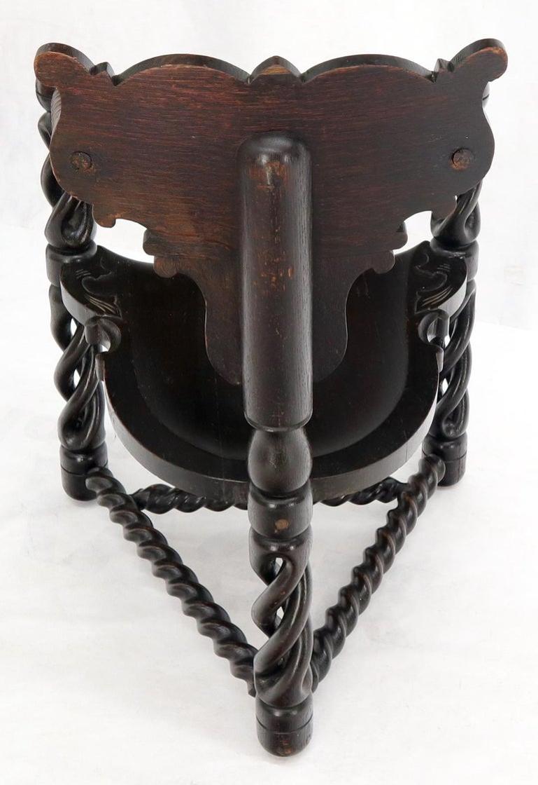 Pierce Carved Wood Oak Tri Legged Arm Chair