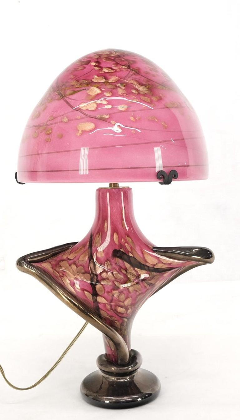Pink & Gold Murano Art Glass Mushroom Shape Italian Table Lamp Nice