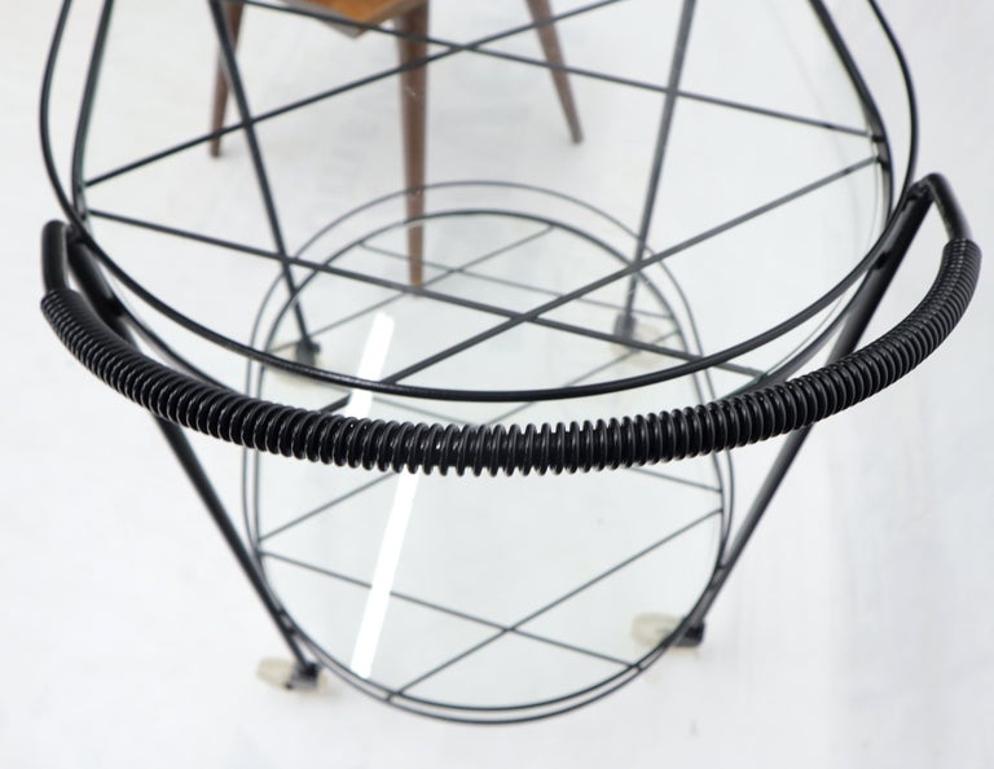 Oval Mid-Century Modern Black Lacquer Serving Bar Tea Cart