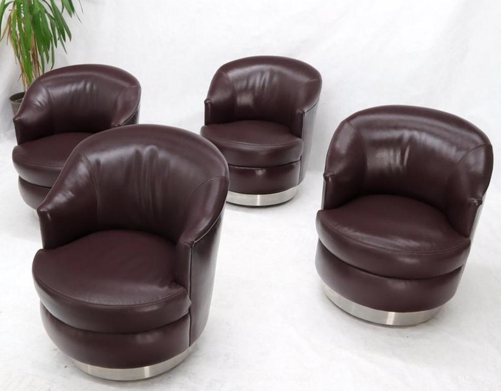 Set of 4 Barrel Back Leather Chairs Baughman Style