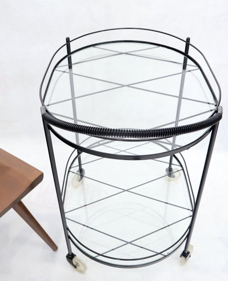 Oval Mid-Century Modern Black Lacquer Serving Bar Tea Cart