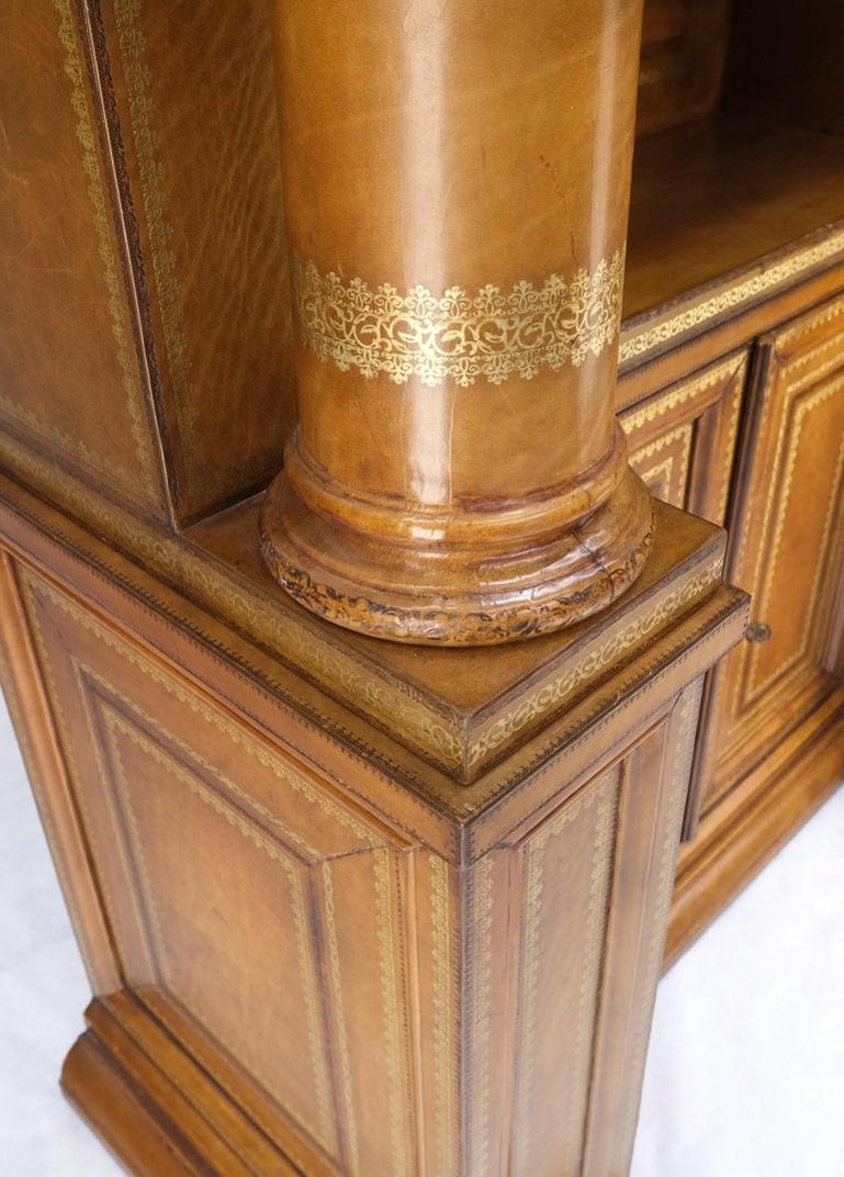 All Wrapped in Tooled Leather Massive Decorative Columns 2 Part Bookcase Hutch