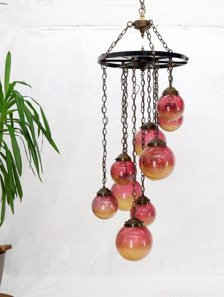 Ruby & Amber Globes on Chain Chandelier Light Fixture