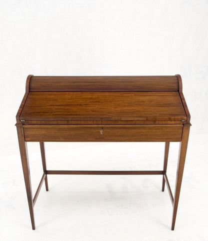 Petit Roll Top Mahogany Mechanical Desk Writing Table Tapered Legs Mid Century