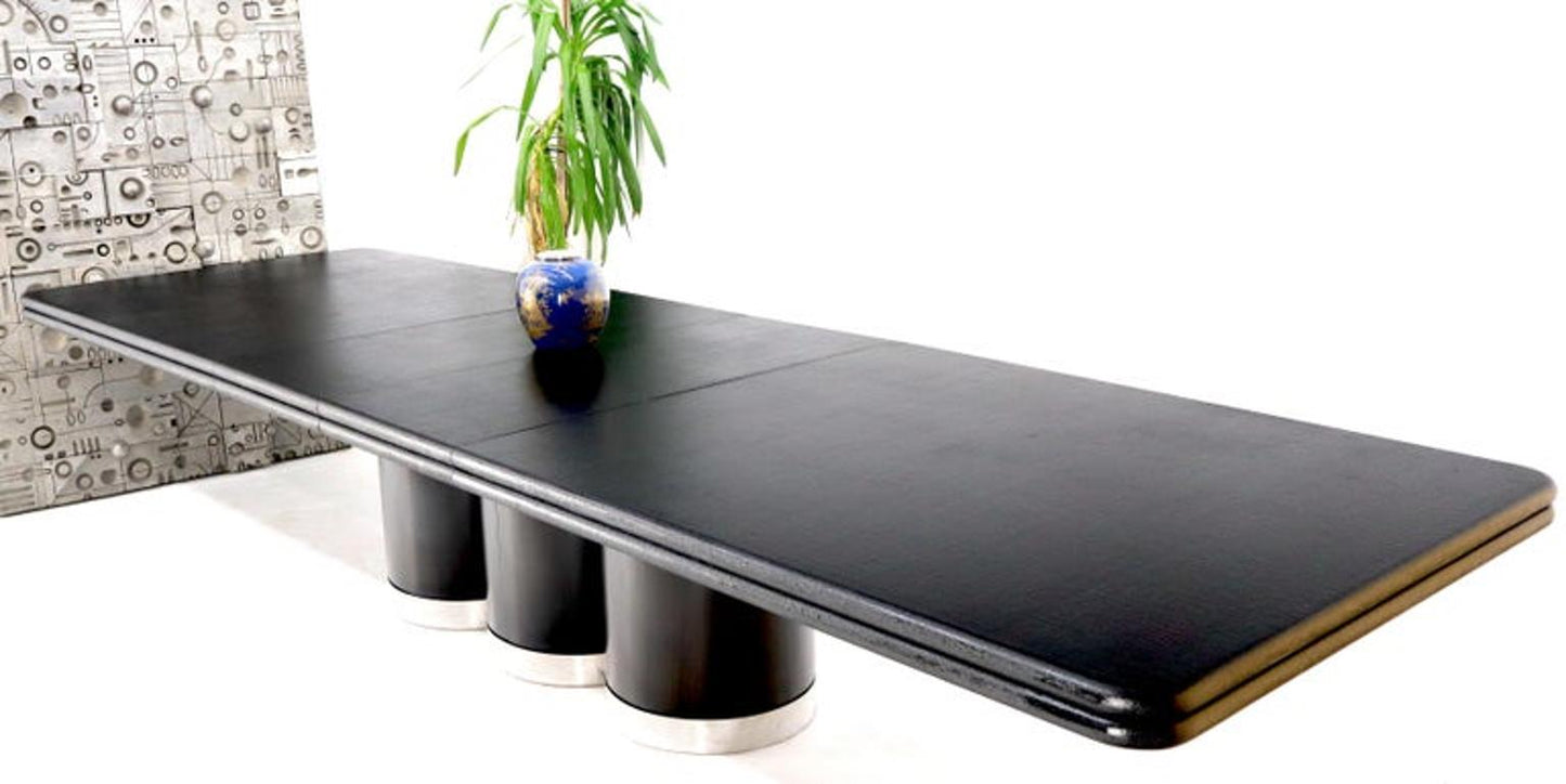 Triple Cylinder Base Lacquered Cloth Wrapped Extra Long Dining Conference Table