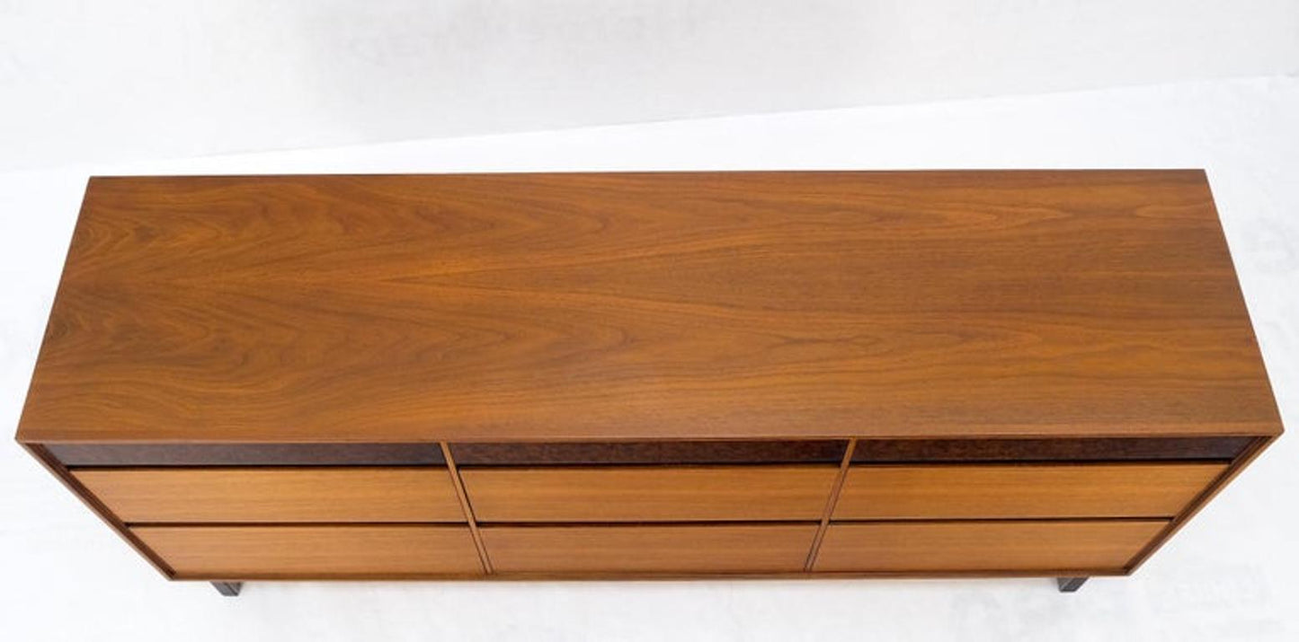 Danish Mid-Century Modern 9 Drawers Walnut Burl Wood Long Credenza Dresser Mint!