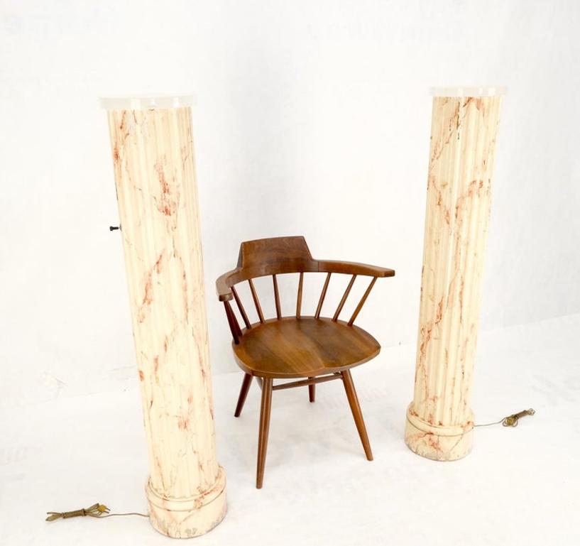 Pair of Mid-Century Modern Faux Decorated Columns Lighted Pedestals Floor Lamps