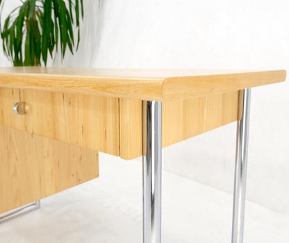 Founders Light Blonde Pecan Single Pedestal Desk Tubular Chrome Legs MINT!