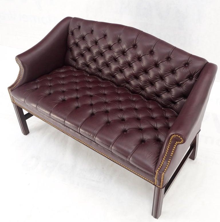 Tufted Burgundy Leather Federal Style Settee Love Seat Couch Sofa MINT!