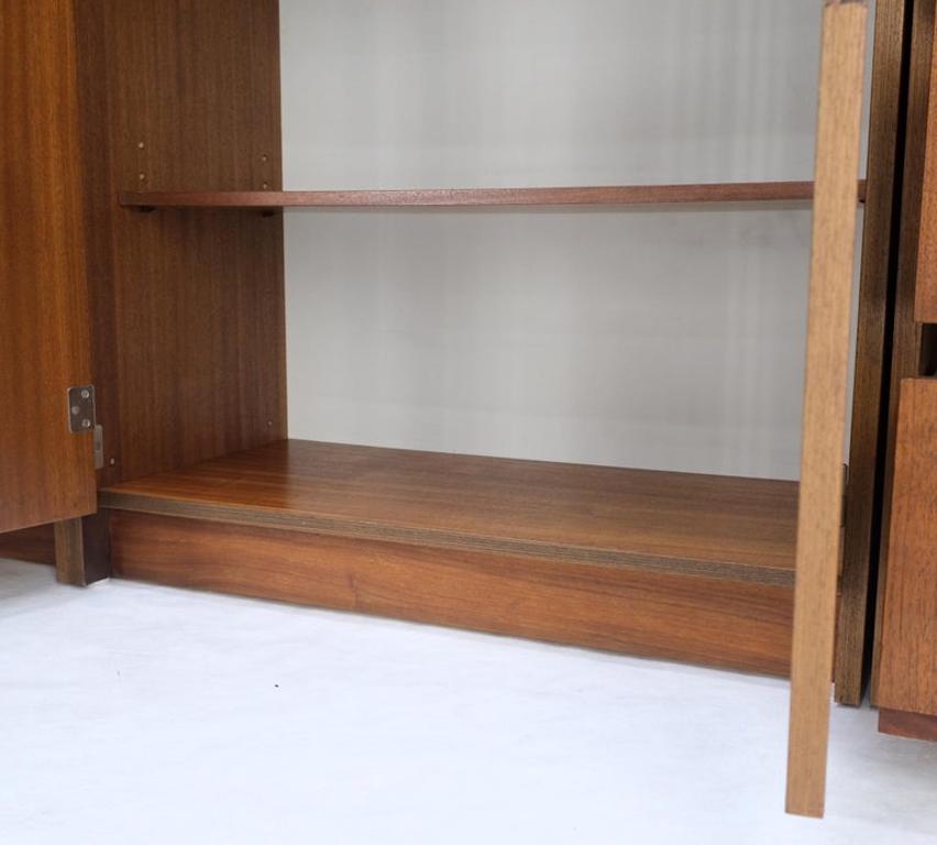 3 Bay Mid-Mentury Modern Walnut Glass Doors Bookcase Wall Unit Curio Cabinet