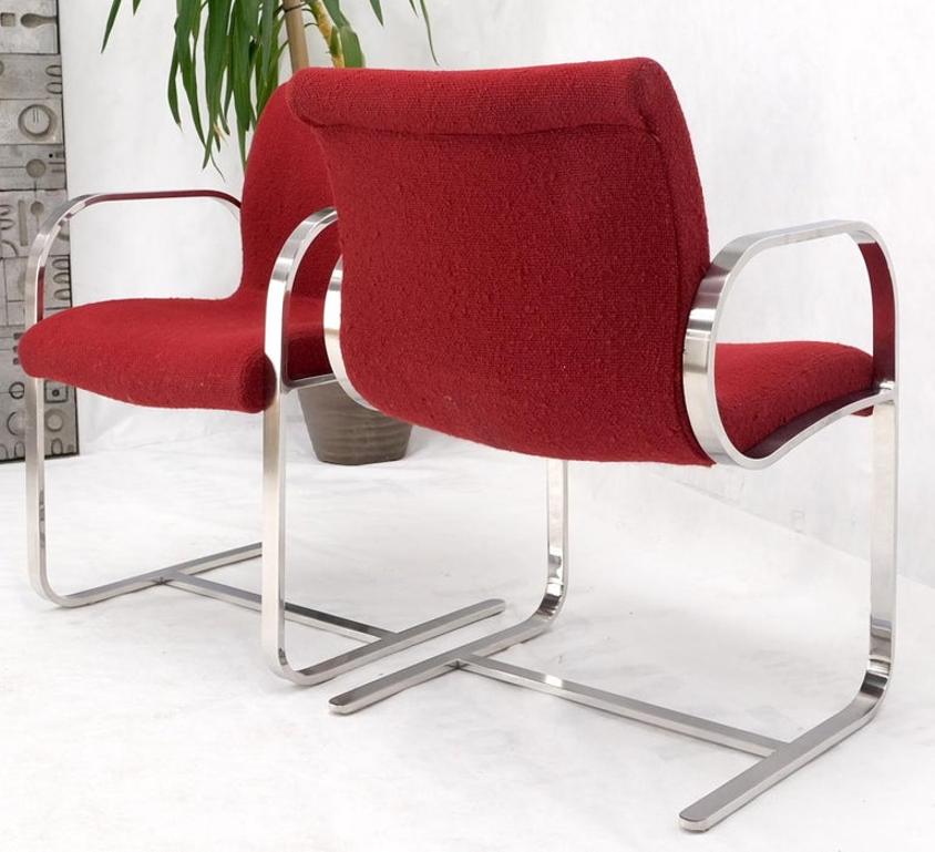 Pair Heavy Solid Stainless Steel Formed Bend Frame Side Lounge Chairs Red Uphols