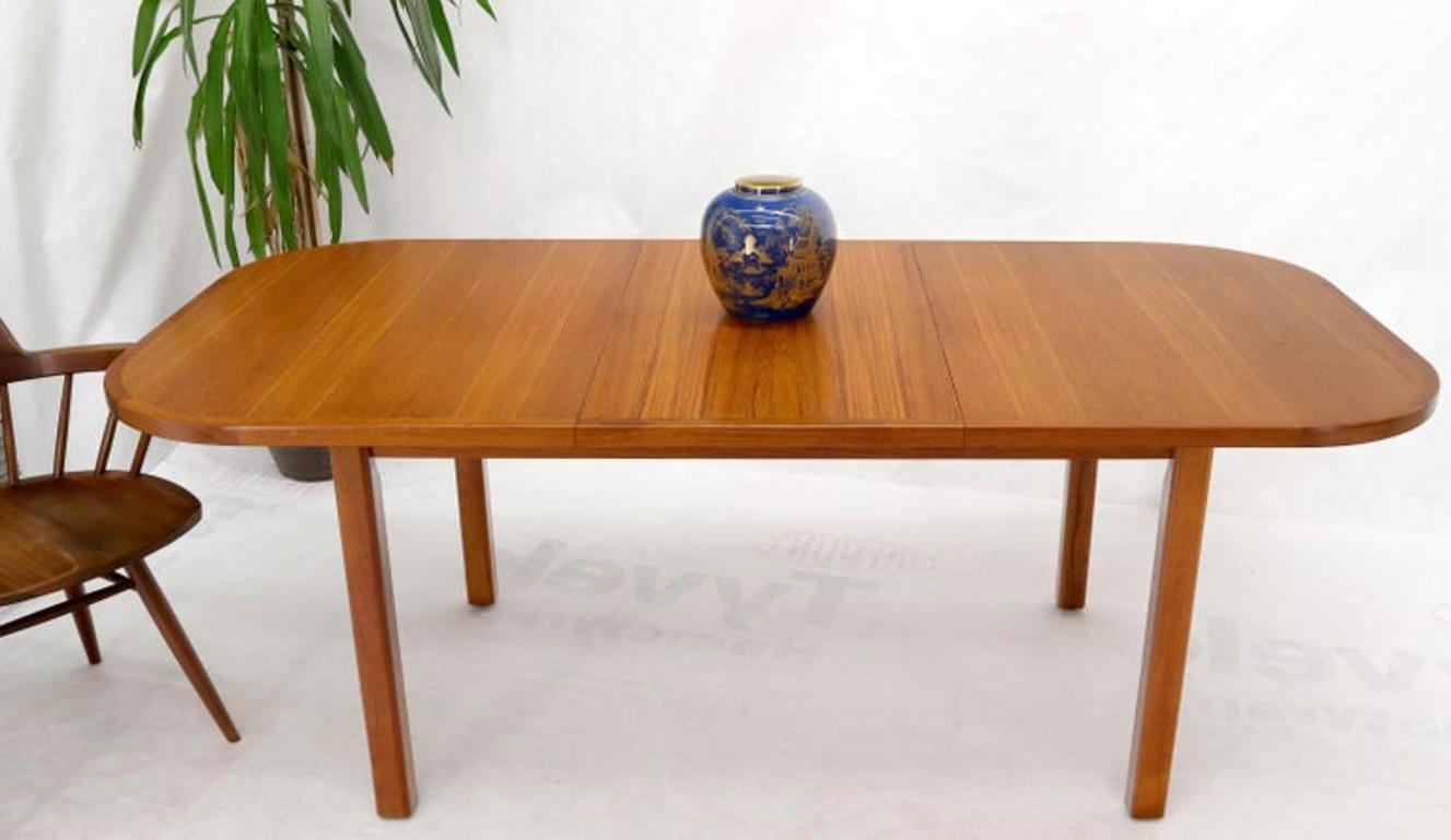 Rectangle Round Corners Teak Midcentury Danish Modern Dining Table Pop Up Leaf