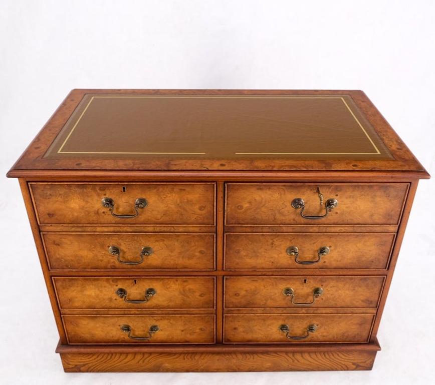 4 Drawers Embossed Leather Top Burl Wood File Cabinet Credenza w/ Key MINT