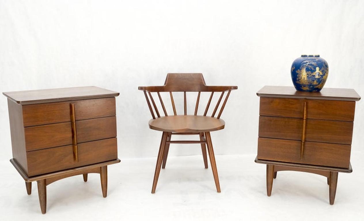Pair Walnut Mid Century 3 Drawers Sculptural Night Stands End Tables Mint!