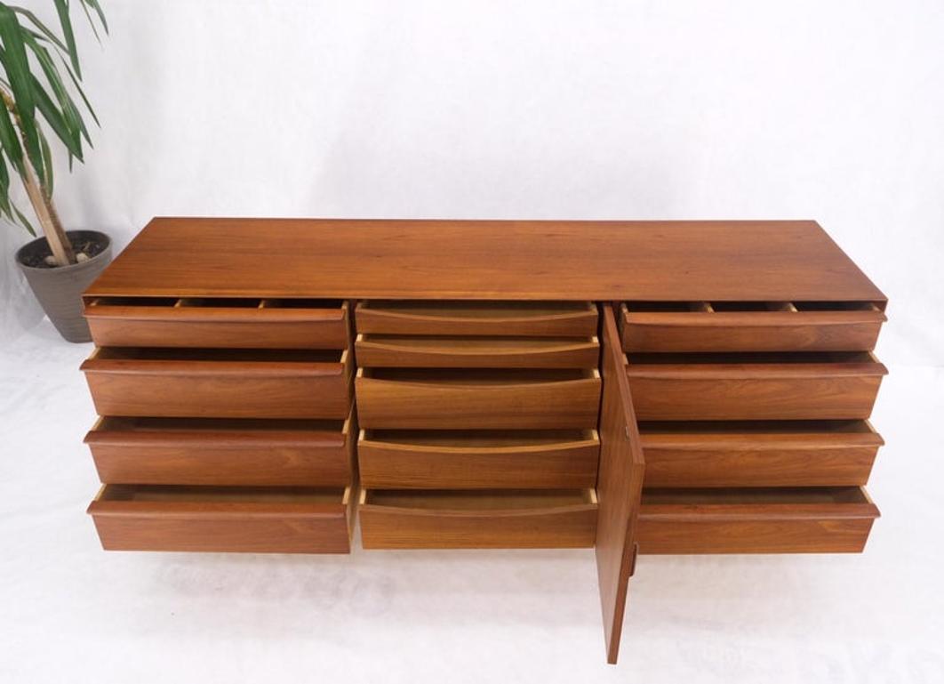 Danish Teak Mid-Century Modern 13 Drawers Long Credenza Dresser Sideboard MINT!