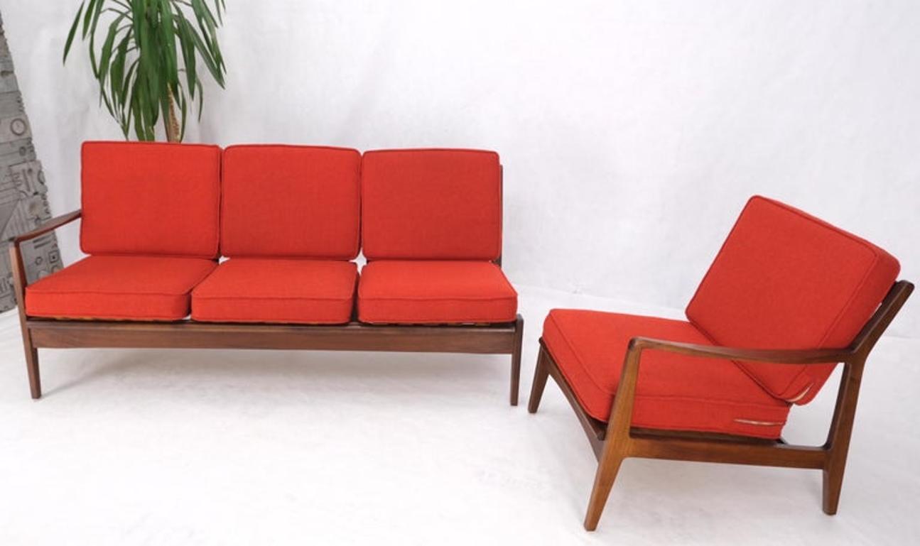 Danish Mid-Century Modern Walnut Lounge Chair Settee Loveseat Couch Sofa Set