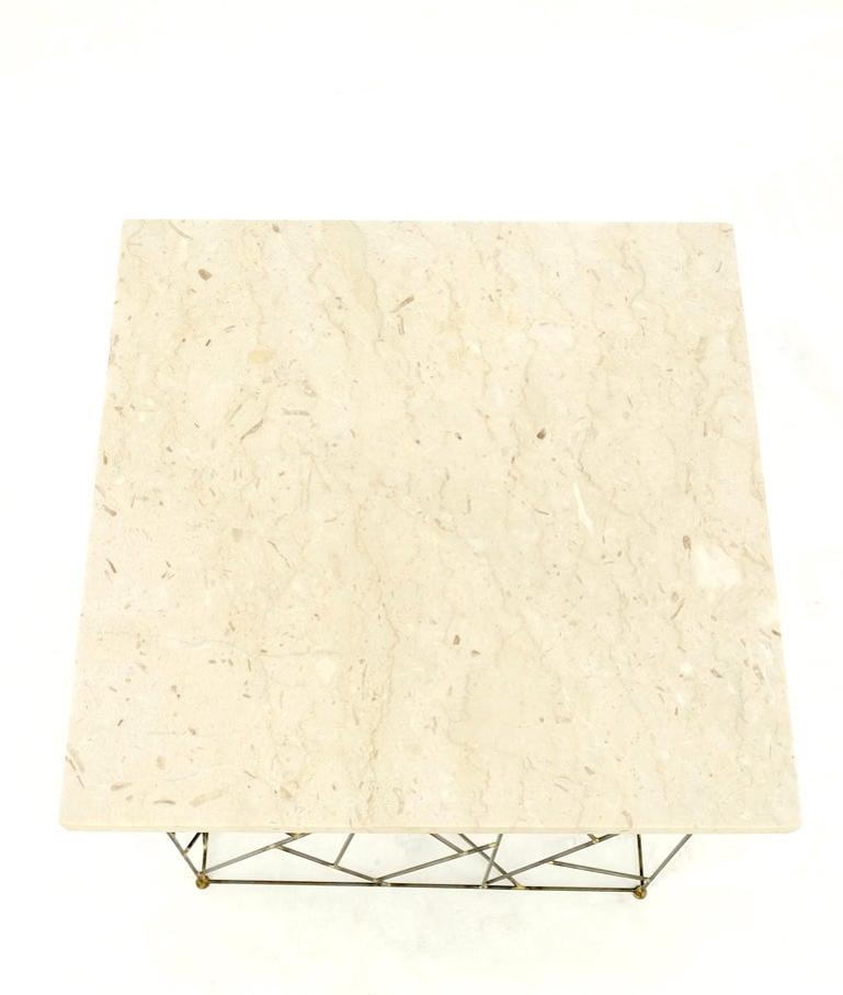 Travertine Top Wire Base Square Side End Table Stand Mid-Century Modern MINT!