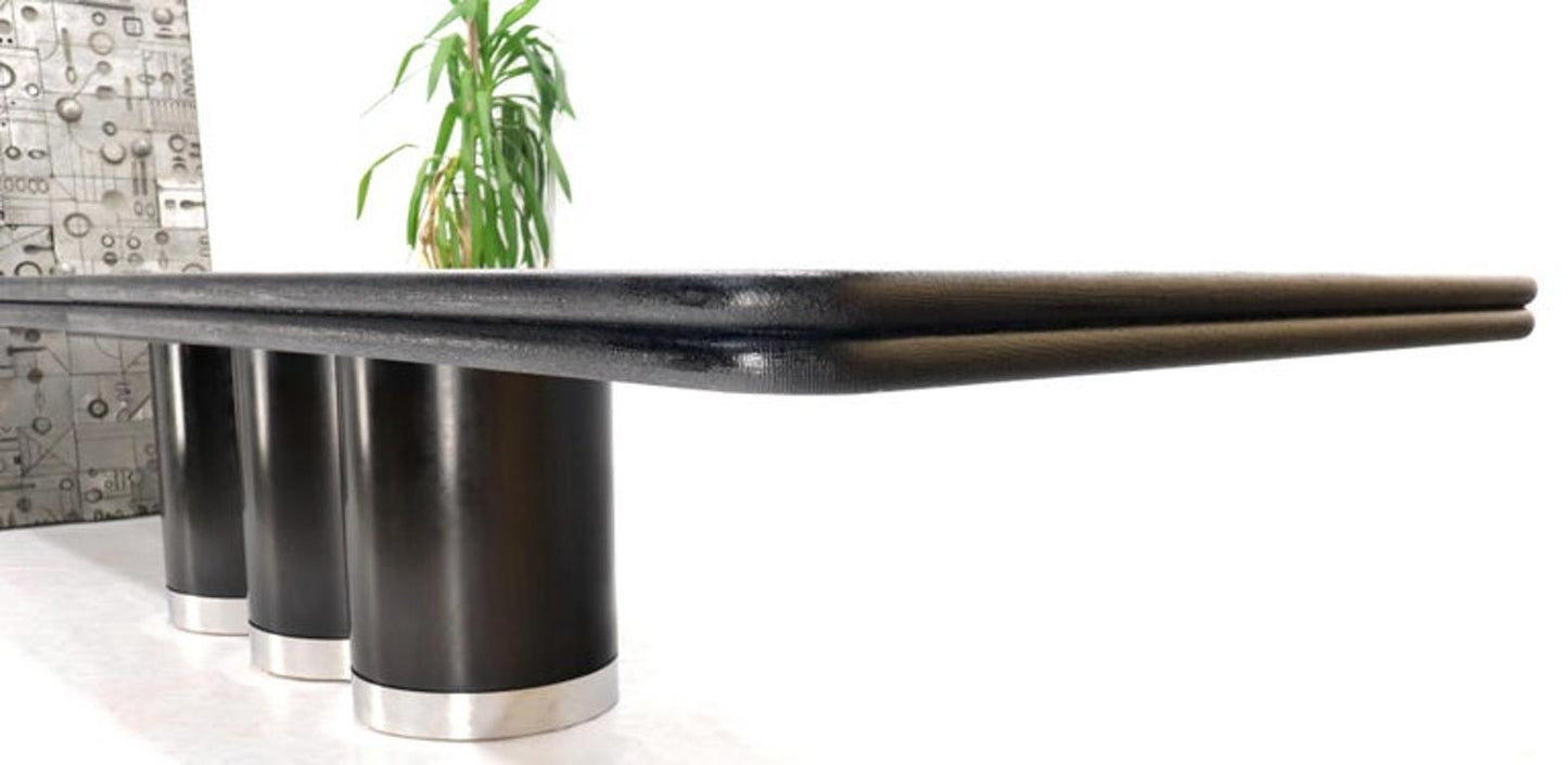Triple Cylinder Base Lacquered Cloth Wrapped Extra Long Dining Conference Table