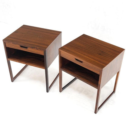 Pair Frame Leg Low Profile One Drawer Rosewood Danish Mid Century Night Stands