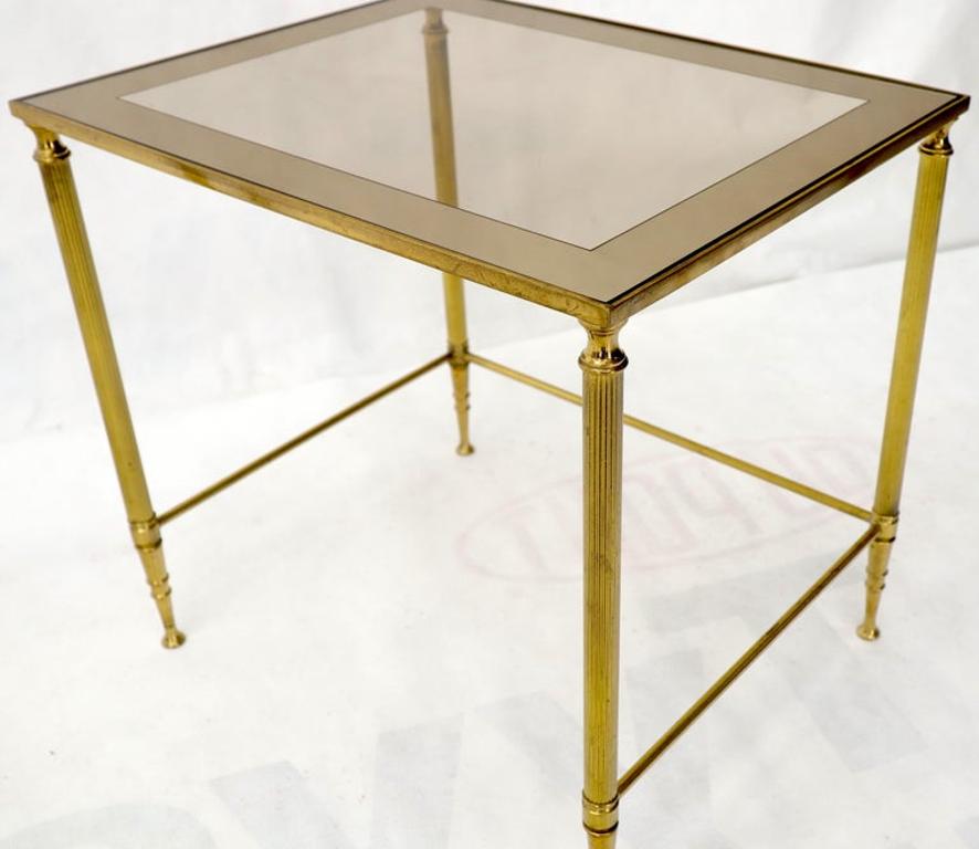 Set of 3 Brass Mirrored Border Glass Tops Nesting Stacking Tables