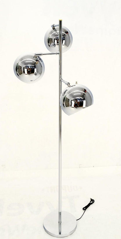 Koch Lowy Three Globe Shades Chrome Floor Lamp Adjustable Light Fixture Mint