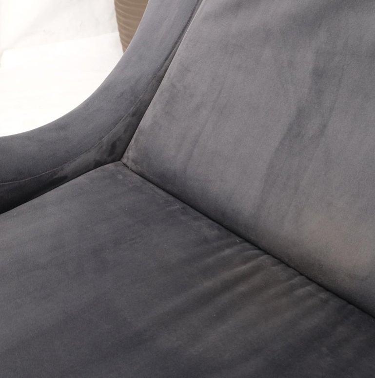 Pair Italian Mid-Century Modern Brass Legs Grey Arm Lounge Chairs