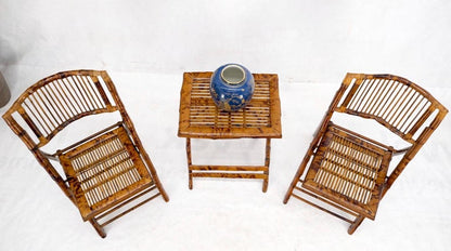 Burnt Bamboo Vintage Folding Cafe Occasional Table w/ Two Matching Chairs Set