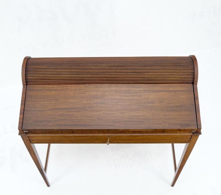 Petit Roll Top Mahogany Mechanical Desk Writing Table Tapered Legs Mid Century