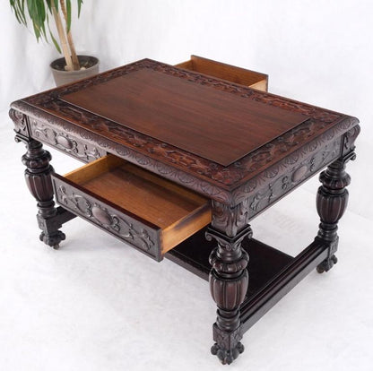 Jacobean Finely Carved Massive Solid Mahogany Partners Desk