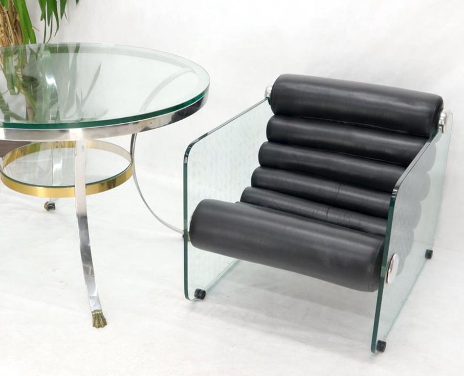 Fabio Lenci Hyaline Chair Lounge Glass Black Leather, 1974