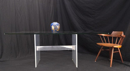 Lucite & Aluminum Base Rectangle Glass Top Dining Conference Table