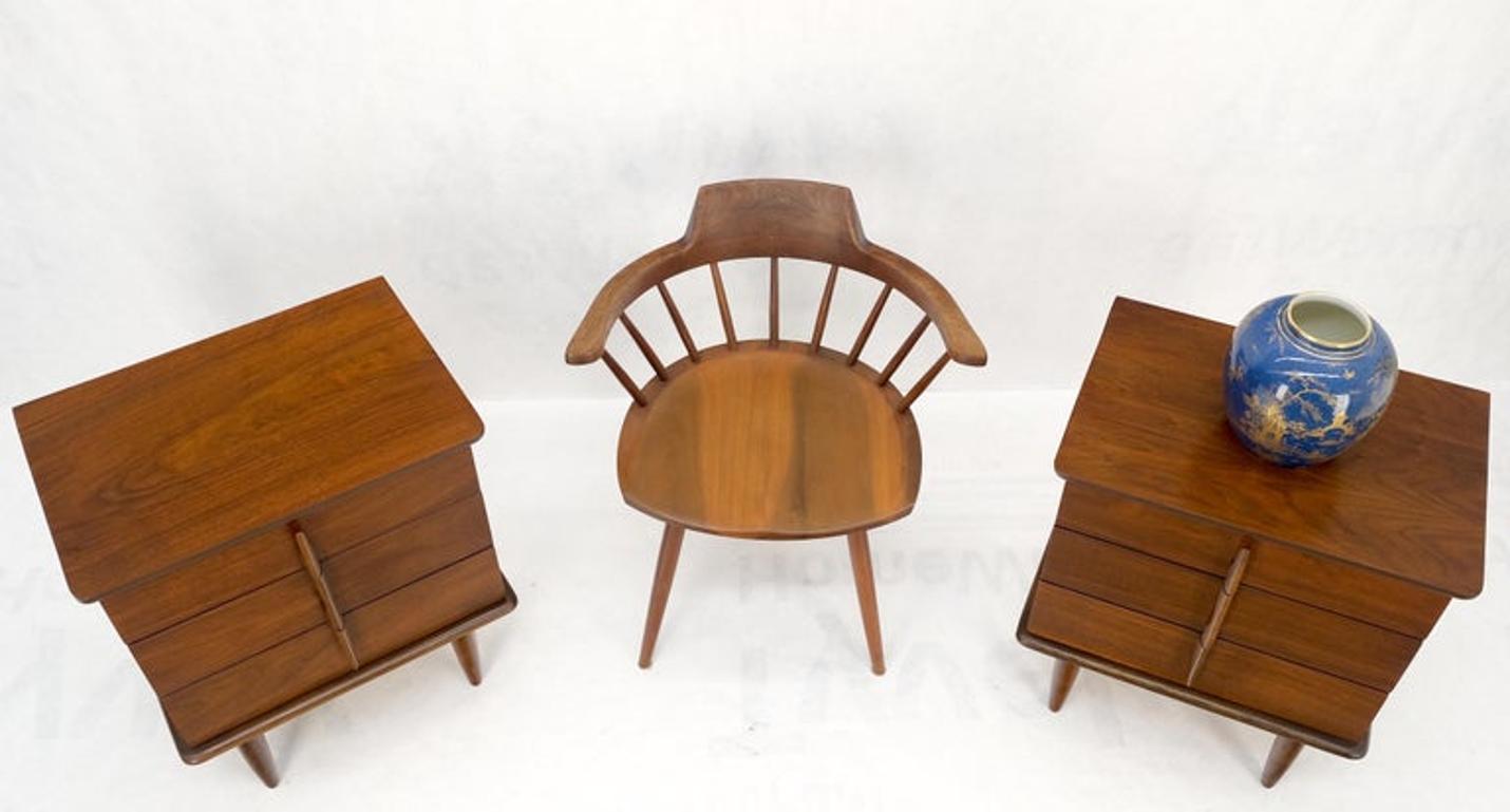 Pair Walnut Mid Century 3 Drawers Sculptural Night Stands End Tables Mint!